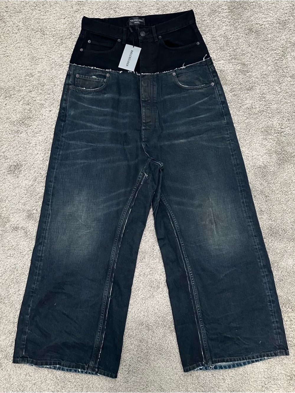 Balenciaga Cut Up Two-Tone Black/Dark Blue Wide-Leg Jeans